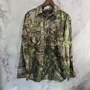 Game Winner Shirt Mens Medium Camo Long Sleeve Poly Button Up Realtree Hunting